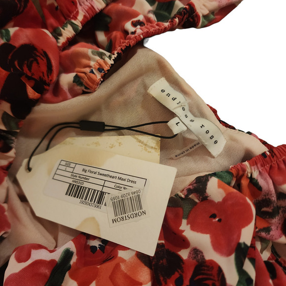 Nwt ENDLESS ROSE Big Floral Sweetheart Maxi Dress size large - Picture 11 of 11
